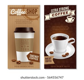 Coffee vertical realistic banners set with takeway symbols isolated vector illustration 