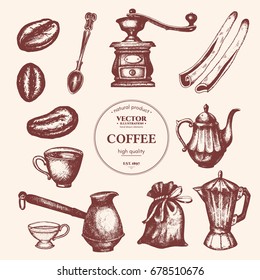 Coffee vintage collection. Background restaurant or cafe menu 
