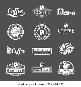 Coffee Vintage Labels Logo Template Collection.
Vector Symbols and Icons of Retro style. Mocha, Espresso, Ristretto, Latte, Americano.