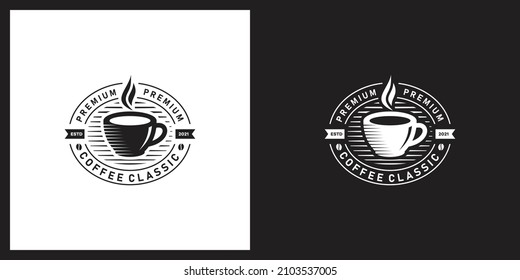 Coffee vintage logo design illustration. Coffee cup logo logo. Coffee caffe logo illustration design template.