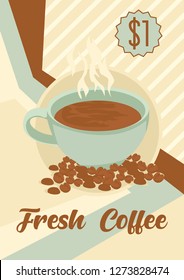 Coffee vintage poster in flat design style, coffee poster retro for print