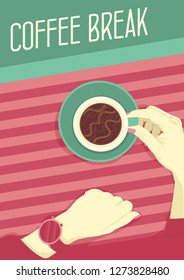 Coffee vintage poster in flat design style, coffee poster retro for print