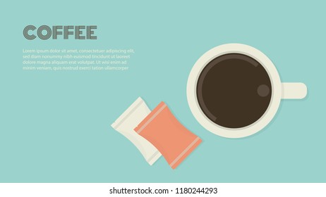 Coffee vintage style, on top view with copy space and sample text.