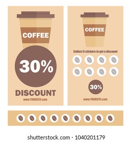 A coffee voucher or discount coupon. Vector Flat voucher template. Promotion