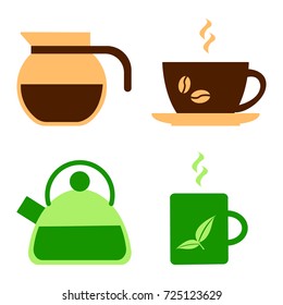 Coffee vs tea. Coffee vs tea. Set for coffee and tea - kettle and cup. Vector illustration