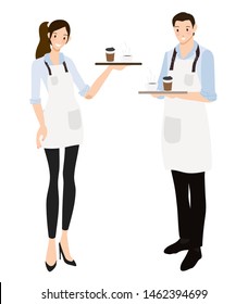 coffee waiter or barista in blue shirt uniform set eps10 vectors illustration