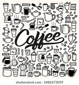 Coffee Wall Doodle Art Work Vector EPS 