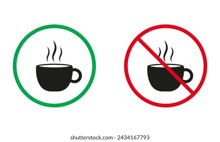 Warnzeichen für Kaffee. Teetasse von Steam Tea Silhouette Icons Set. Getränk erlaubt, heißes Getränk in Becher verboten Symbole. Isolierte Vektorgrafik.