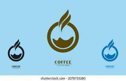 coffee water and steam elements in a circle with two color options. flat abstract design logo icon concept