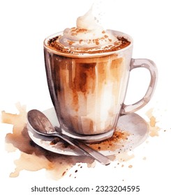 Coffee Watercolor illustration. Hand drawn underwater element design. Artistic vector marine design element. Illustration for greeting cards, printing and other design projects.