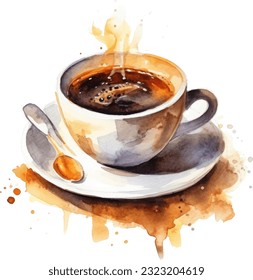 Coffee Watercolor illustration. Hand drawn underwater element design. Artistic vector marine design element. Illustration for greeting cards, printing and other design projects.