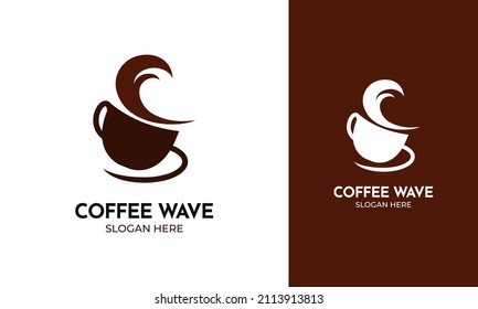 Coffee wave logo design with ocean concept. Cup vector