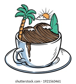 Coffee waves beach vector illustration