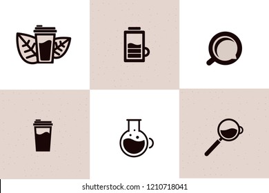Coffee web icon set - cup, energy, drink take away. Logo object with black line. Vector line illustration