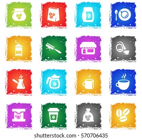 coffee web icons in grunge style for user interface design