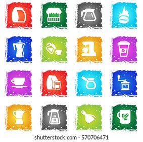 coffee web icons in grunge style for user interface design