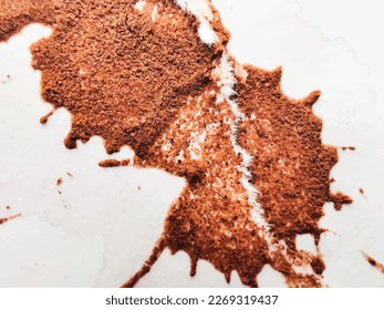 Coffee Wet Background. Rustic Dye Spatter. Grain Mark Texture. Dirty Wet Spot Structure. Grain Fade Grunge. White Coffee Paper. Natural Plain Coffee Pattern. Brown Sheet Surface. Brown Coffee Effect.