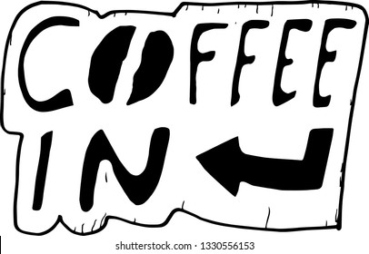 coffee in white background in tiny black letter- vector
