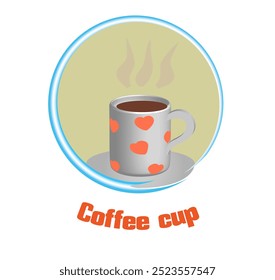 Café copo de cor branca com corações de forma em sua superfície. Ilustração de vetor de ícone isolada em branco.