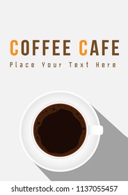 Coffee in white cup on white background. Business flyer template, brochure vector design.