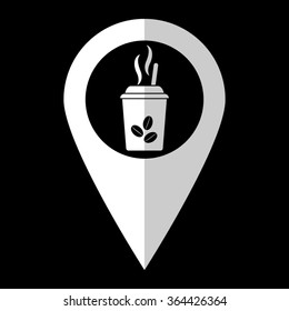 coffee - white vector icon;  map pointer