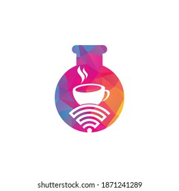 Diseño del logotipo del concepto de forma de laboratorio WiFi de café. Coffee cup con el logotipo del icono del vector WiFi