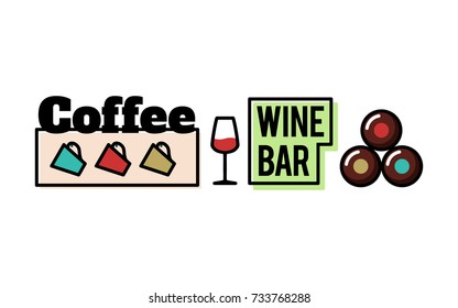 Coffee and wine bar sign. Outdoor sign for coffee and wine bar or restaurant.