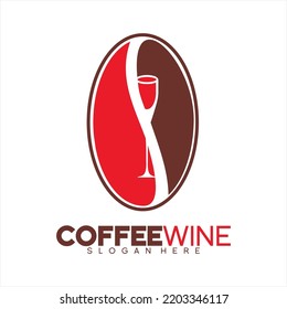 Coffee Wine Design Logo Vector With Coffee Beans Concept.