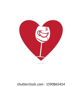 coffee and wine glass heart shape concept logo design vector illustration.	