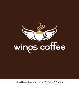 Coffee with wing logo design concept idea with mug.