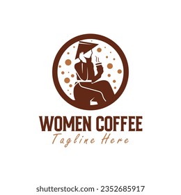 coffee woman vector illustration logo design