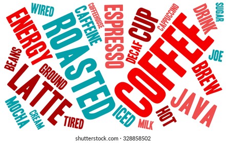 Coffee word cloud on a white background. 