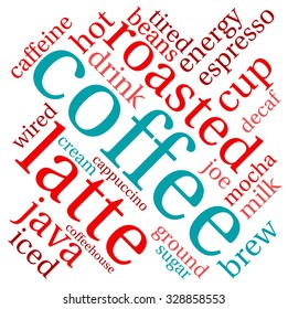 Coffee word cloud on a white background. 