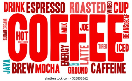 Coffee word cloud on a white background. 