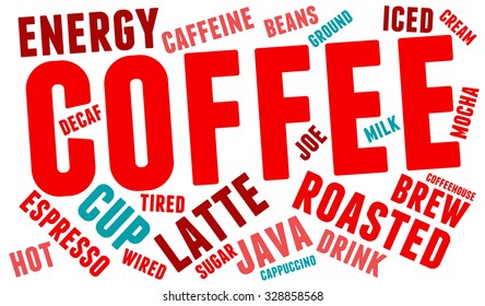 Coffee word cloud on a white background. 