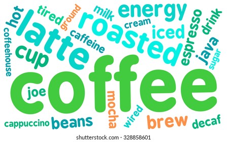 Coffee word cloud on a white background. 