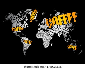 COFFEE word cloud in shape of World Map, concept background