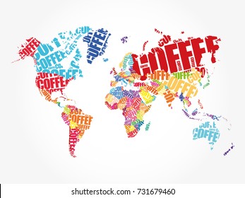 COFFEE word in shape of World Map Typography, words cloud drink concept background