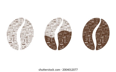Coffee word wall print. Cafe design vector graphics. Coffee bean illustration sticker.