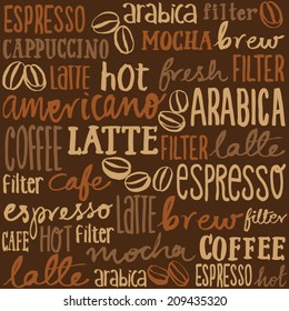 Coffee words seamless background