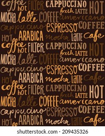 Coffee words seamless background