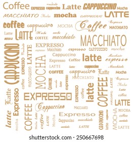 Coffee words seamless background