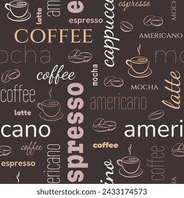 Coffee words seamless background design 