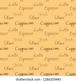 Coffee words seamless background. Vector illustrattion