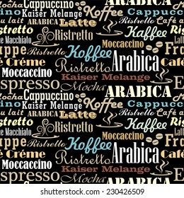 Coffee words seamless pattern