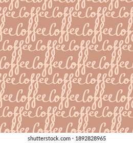 Coffee words seamless pattern, light brown color 