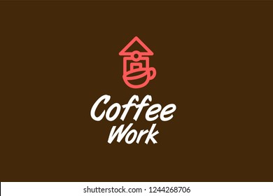 Coffee work logo template with type of line art logo vector icon illustration. Can use for corporate brand identity, coffee shop, community, cafe, and restaurant