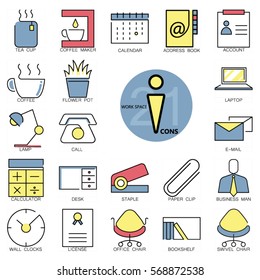 Coffee workspace icons set.