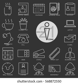 Coffee workspace icons set.
