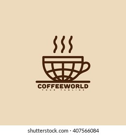 Coffee world logo template design. Vector illustration.
